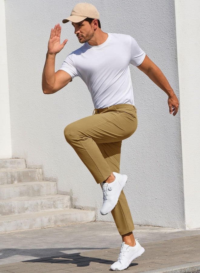 Runcati Mens Stretch Golf Pants Casual Slim Fit Dress Pants Elastic Waist Tapered Work Cropped Trousers Brown - Image 4